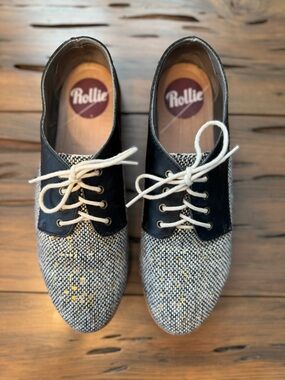 Rollie Nation Derby Oxford Shoes EU 41 | Black Leather Tweed Gold Fleck